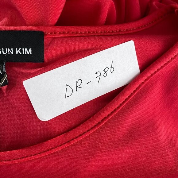 Sun Kim Dress Cold Shoulder Red Solid Polyester‎ Spandex NWT Women's 1X - Picture 2 of 11